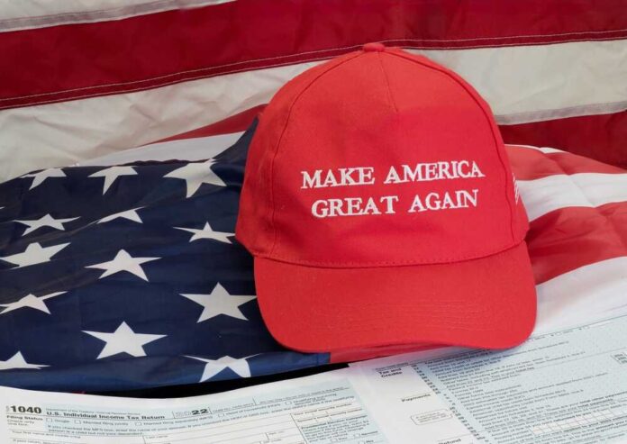 Sumrall,,Ms,,Usa-12-2122:,Maga,Hat,On,American,Flag,With,1040
