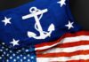 USA Navy and American flags together.