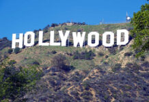 Hollywood sign on a hillside in Los Angeles.