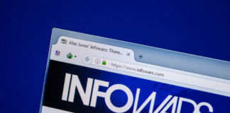 Infowars website tab open in browser window