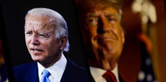 Joe Biden and Donald Trump side-by-side on screens.