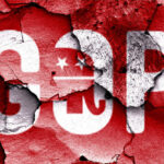 GOP U.S. REP LEAVING – July 20 Is Final Day GOP logo with a cracked red background.