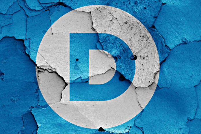 Democrat Party logo on a cracked, peeling surface