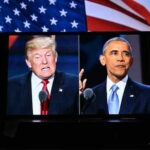 Obama Attacks Trump After Charlie’s Assassination Split screen of Donald Trump and Barack Obama during a political event