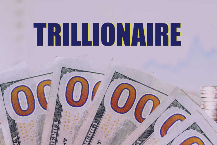 Hundred dollar bills with Trillionaire text above them