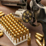 Homeowner SHOOTS Cleaning Lady Through Door Revolver and bullets on a leather surface.