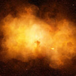 Deadly Blast Buries Elderly Alive Bright orange cosmic explosion in space with stars around.