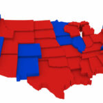 Supreme Court FLIPS Five House Seats RED Map of the United States colored red and blue.