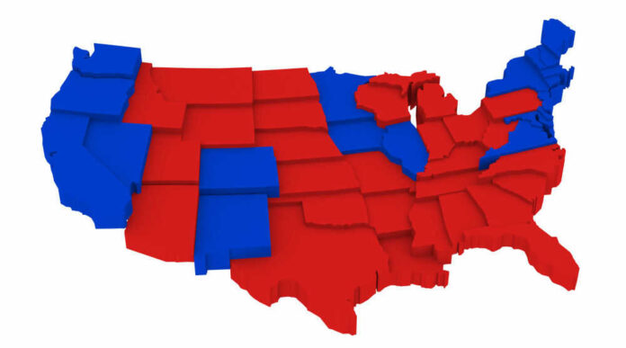 Map of the United States colored red and blue.