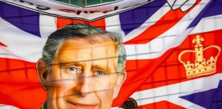Portrait of a royal figure on a British flag