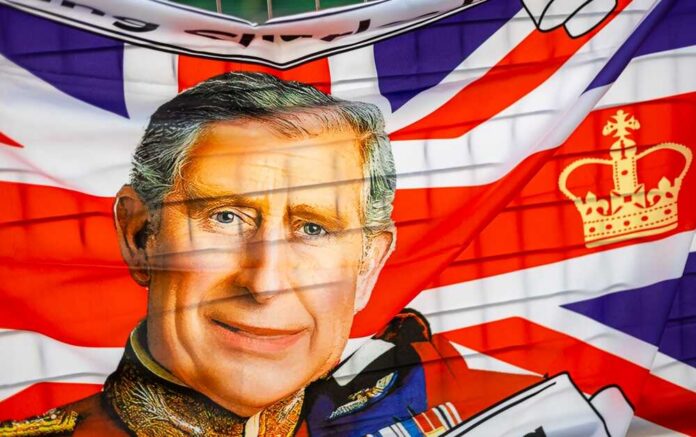 Portrait of a royal figure on a British flag