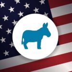 Blue donkey symbol on a background of the American flag