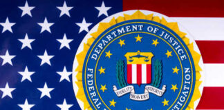 FBI seal overlaid on an American flag background