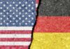 Torn representation of the American and German flags
