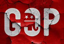 Trump’s Surprise Endorsement Shakes GOP Race Cracked GOP logo on a red background.