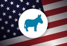 Shock Swing: Democrats Surging Nationally Blue donkey symbol on a background of the American flag