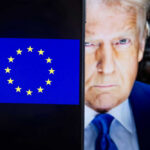 Trump’s Europe Ultimatum Shocks NATO European Union flag next to Donald Trumps face
