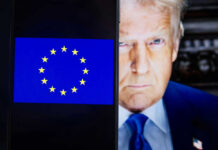 Trump’s Europe Ultimatum Shocks NATO European Union flag next to Donald Trumps face