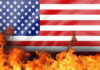 American flag in flames