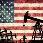 Trump Claims Mind-Blowing Oil Coup Silhouettes of oil pumps in front of a distressed American flag