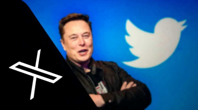 Elon Musk with the Twitter logo.
