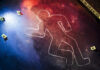 6 Dead As Rampage Stuns Quiet County Crime scene chalk outline with numbered evidence markers.