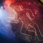 6 Dead As Rampage Stuns Quiet County Crime scene chalk outline with numbered evidence markers.