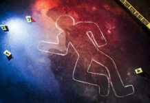 6 Dead As Rampage Stuns Quiet County Crime scene chalk outline with numbered evidence markers.