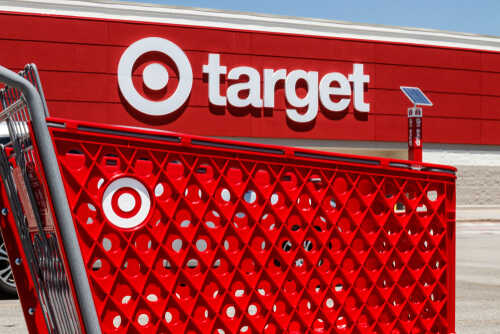 Red shopping cart in front of a Target store
