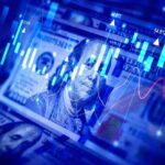 US dollar bills with overlaid stock market charts
