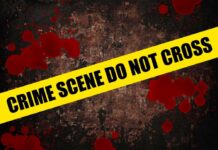 MURDER: Surf Trip Turned BLOODSTAINED Yellow caution tape reading 'CRIME SCENE DO NOT CROSS' over a dark, blood-splattered background