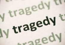 Classroom Trip Ends in Tragedy Close-up of the word 'tragedy' printed multiple times in varying shades