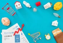 Heat Or Eat? Alarming New Numbers Household bills, piggy banks, and energy items on blue background