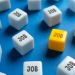 Jobs Stall, Forecasts Shattered A yellow cube with the word 'JOB' surrounded by white cubes with the same word on a blue background