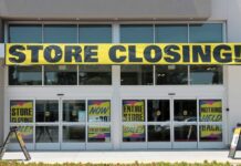 Bankruptcy Blitz: 76 Stores Axed Storefront with a large 'STORE CLOSING!' banner and sale signs