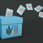Daring Bet: 2028 Shock Play A blue voting box with ballot papers being cast into it for the 2028 election