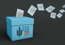 Daring Bet: 2028 Shock Play A blue voting box with ballot papers being cast into it for the 2028 election